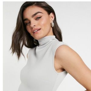 Asos high neck, open back, midi dress, gray, NWOT